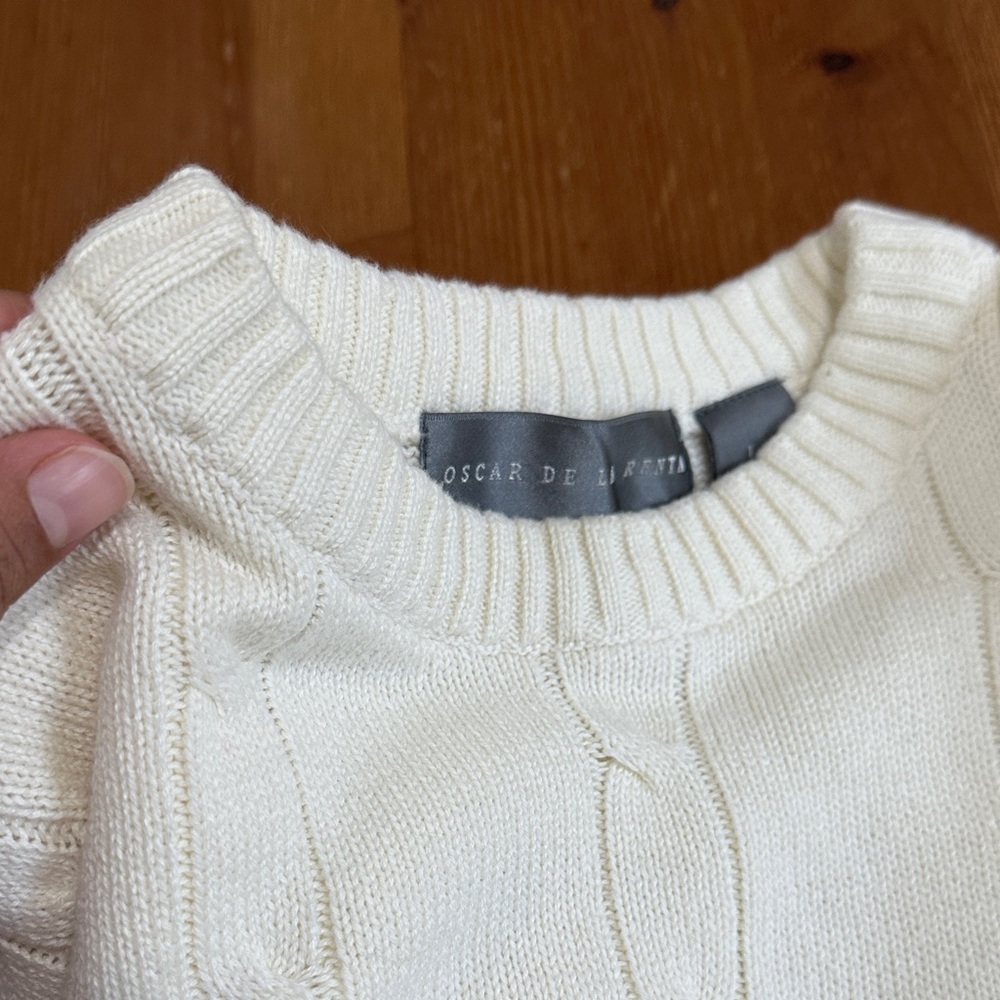 Oscar de la Renta Cream Crewneck Sweater 100% Cotton - Picture 10 of 10
